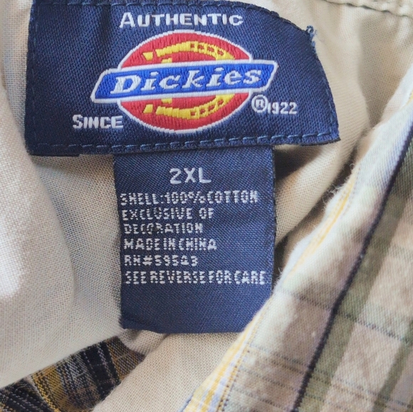 Dickies Black Yellow Plaid Sz 2XL Casual Button Down Shirt - Picture 5 of 5